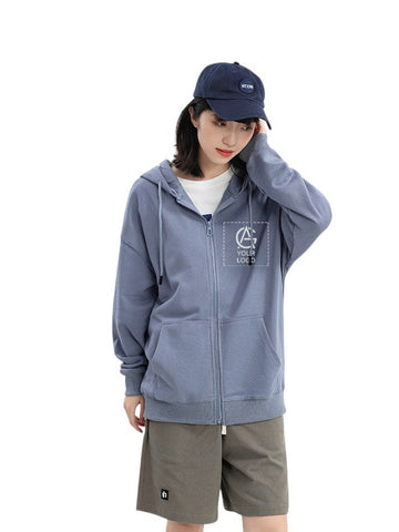 300GSM heavyweight cotton zipper double layer hood pocket sweatshirt