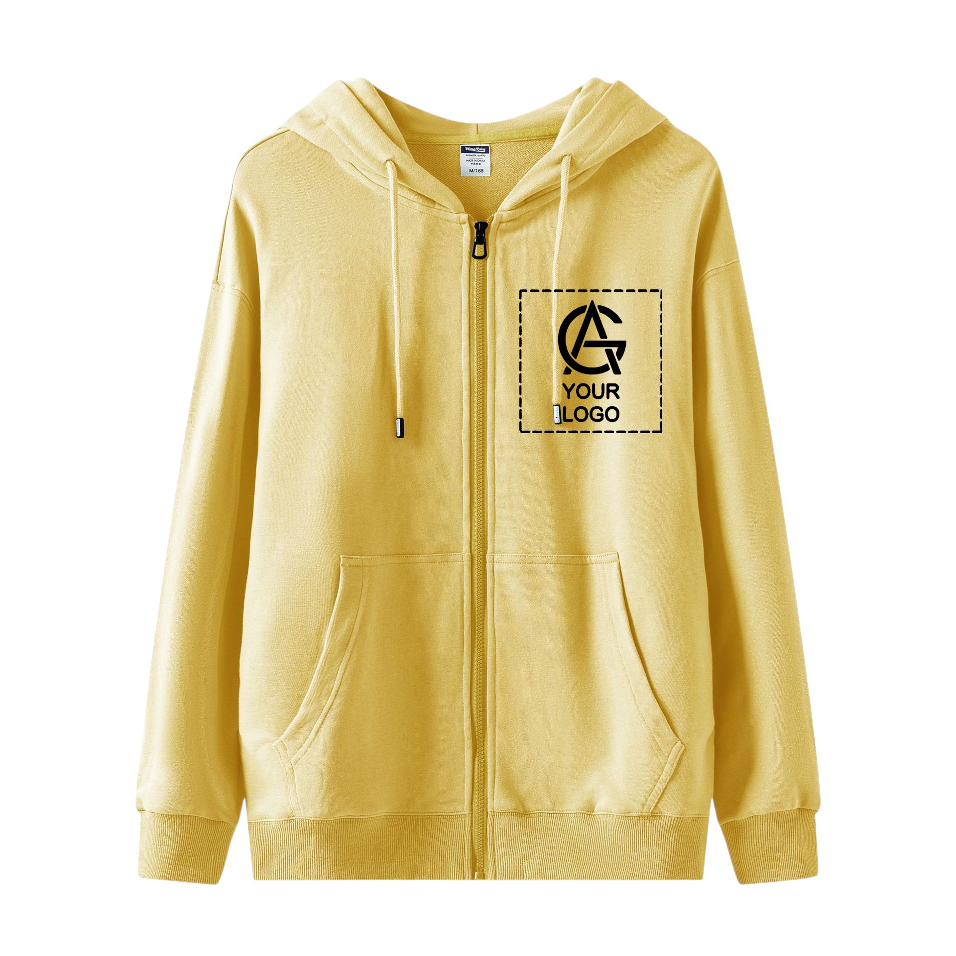 300GSM heavyweight cotton zipper double layer hood pocket sweatshirt