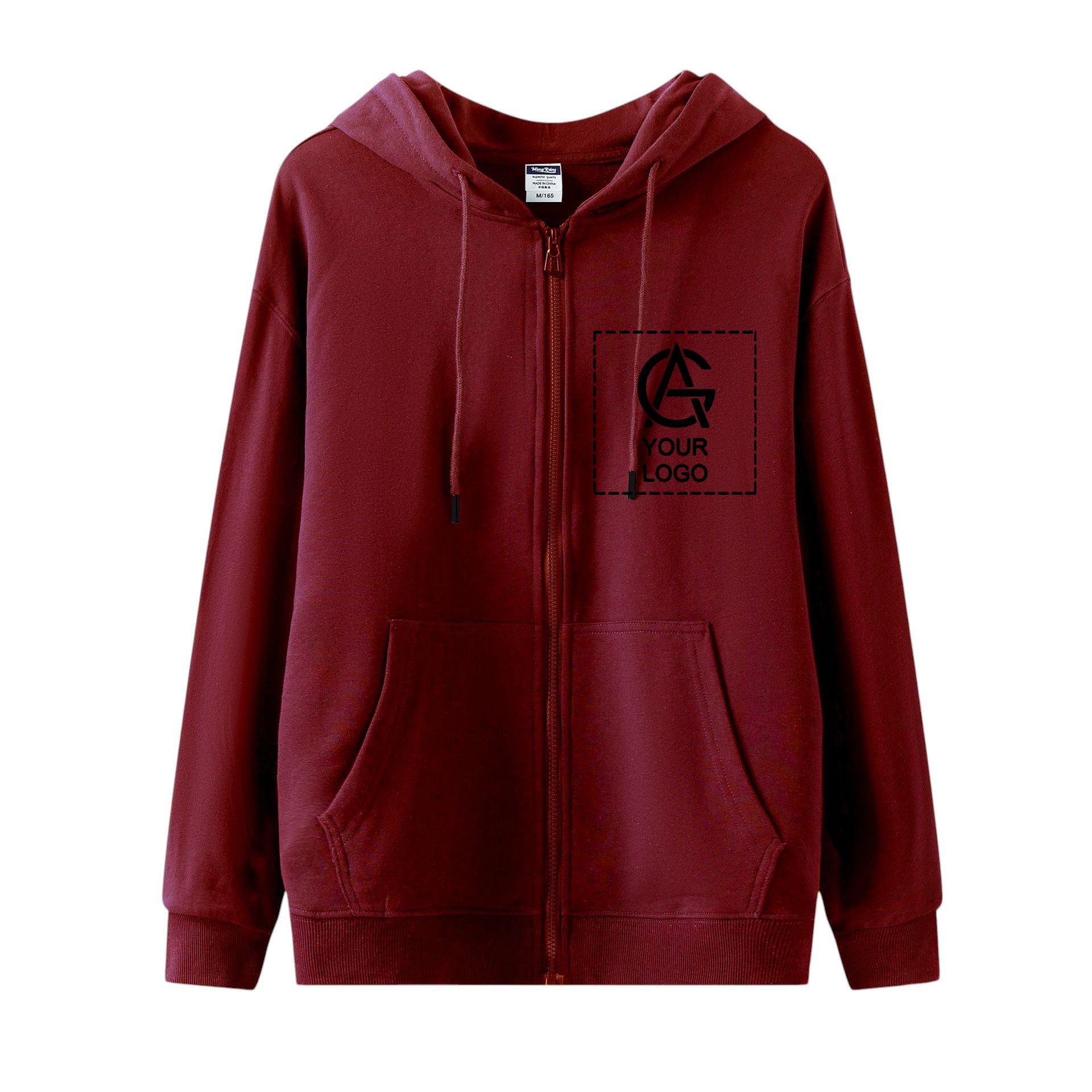 300GSM heavyweight cotton zipper double layer hood pocket sweatshirt