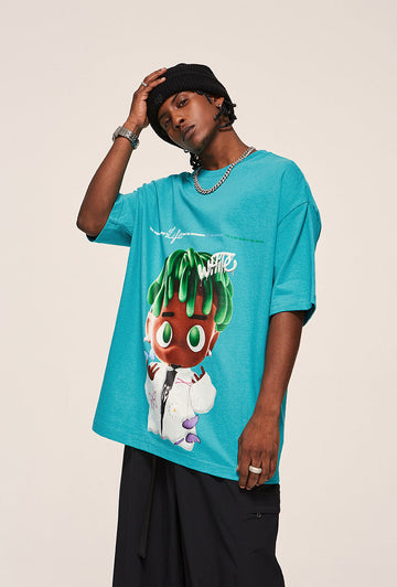 3D Three-dimensional Green Algae Head Cartoon Tee