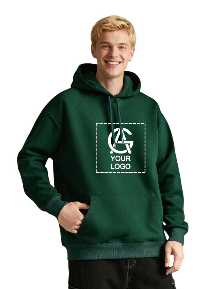 350GSM Pure Cotton Double-Layer Hooded Pocket Pullover Loose Sweatshirt