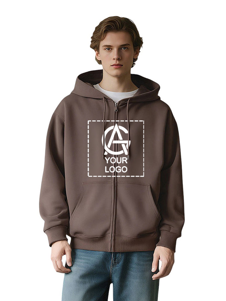 350GSM Heavyweight Cotton Zipper Hooded Sweatshirt Jacket For Daily Wear