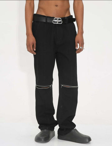 Black Knee Zipper Jeans M7D288 - UncleDon JM