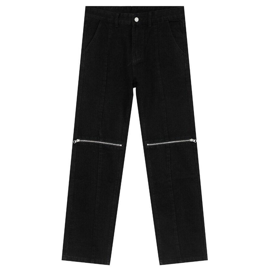 Black Knee Zipper Jeans M7D288 - UncleDon JM