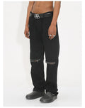 Black Knee Zipper Jeans M7D288 - UncleDon JM