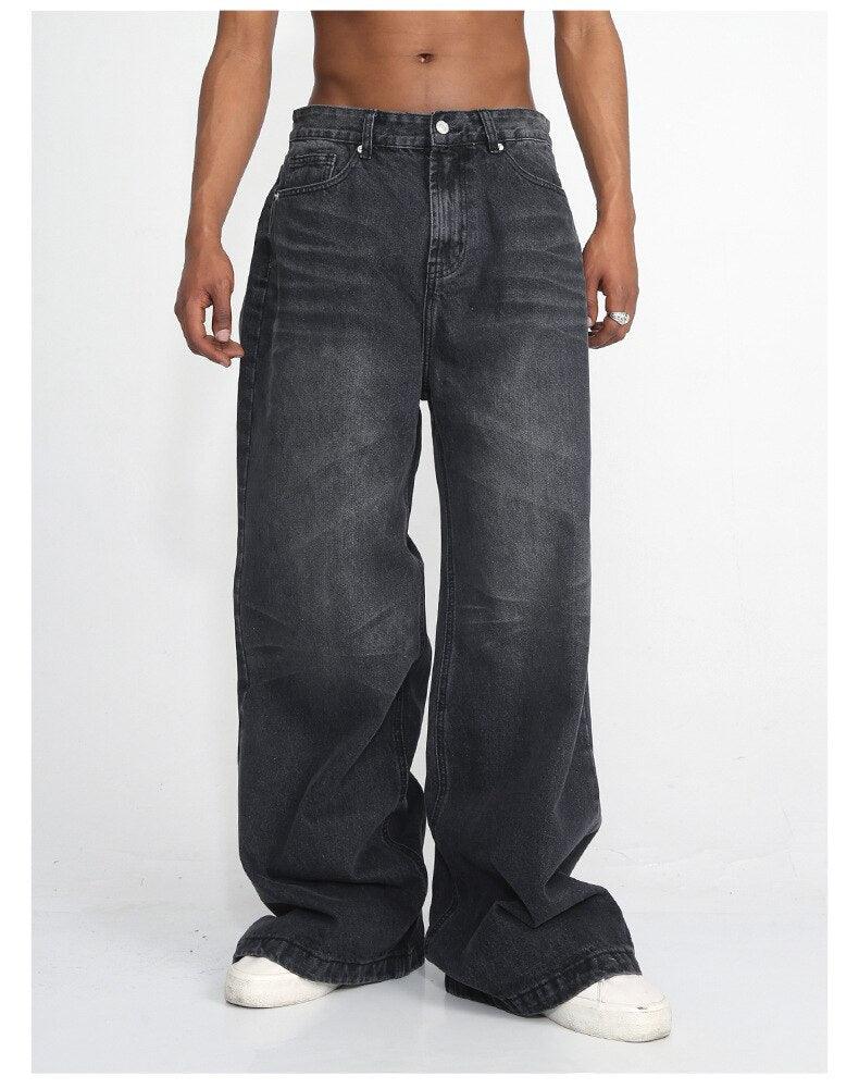 Black Scratched Baggy Jeans