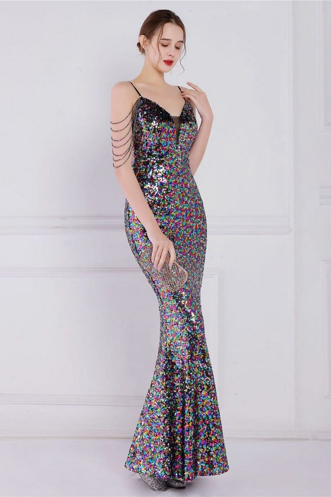 Black & Multicolor Evening Dress - Dresses