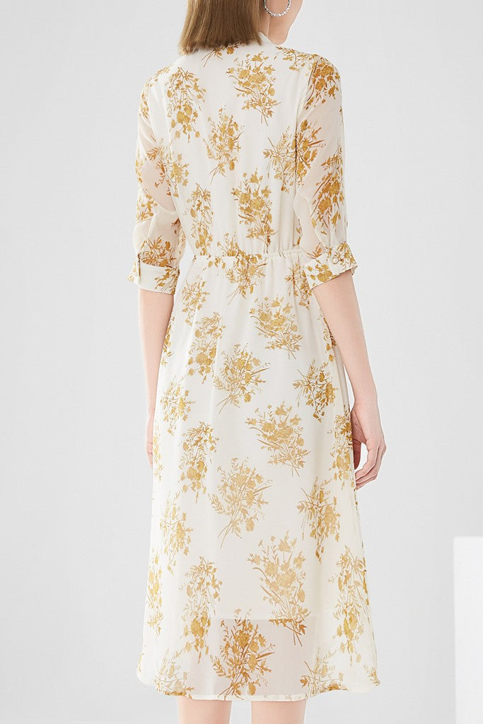 White & Yellow floral print Dress - Dresses
