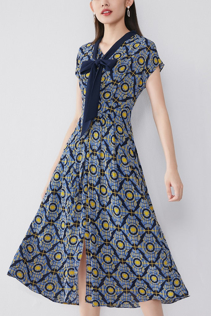 Blue & Yellow print Dress - Dresses