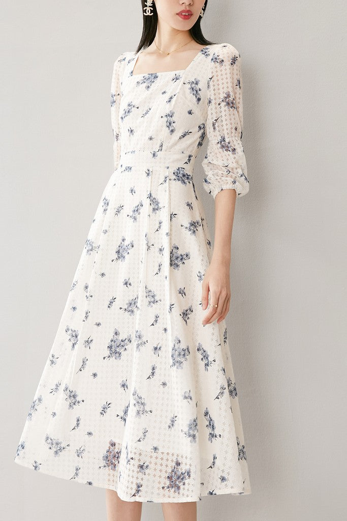 White & Floral print Dress - Dresses