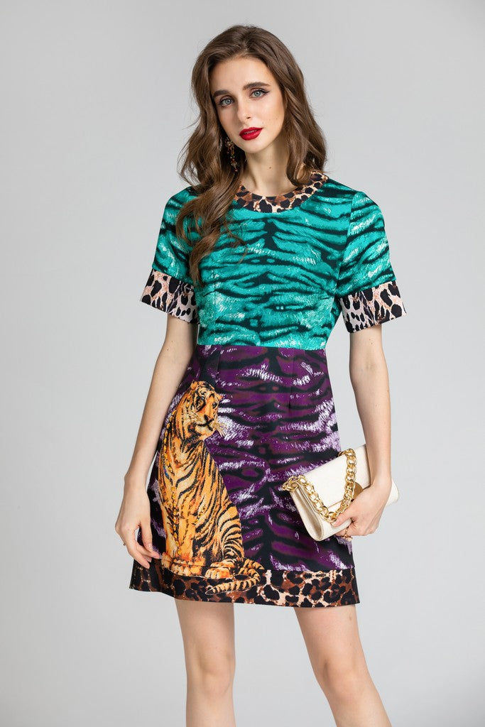Green & Purple Tiger Print Dress - Dresses