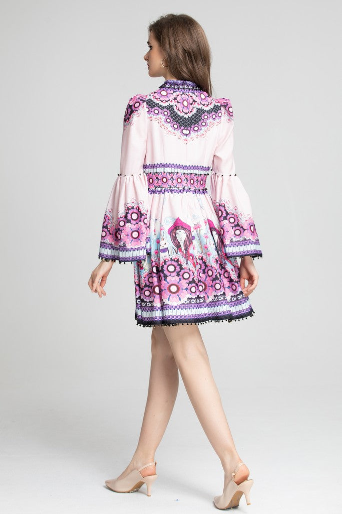 Light Pink & Multicolor Print Dress - Dresses