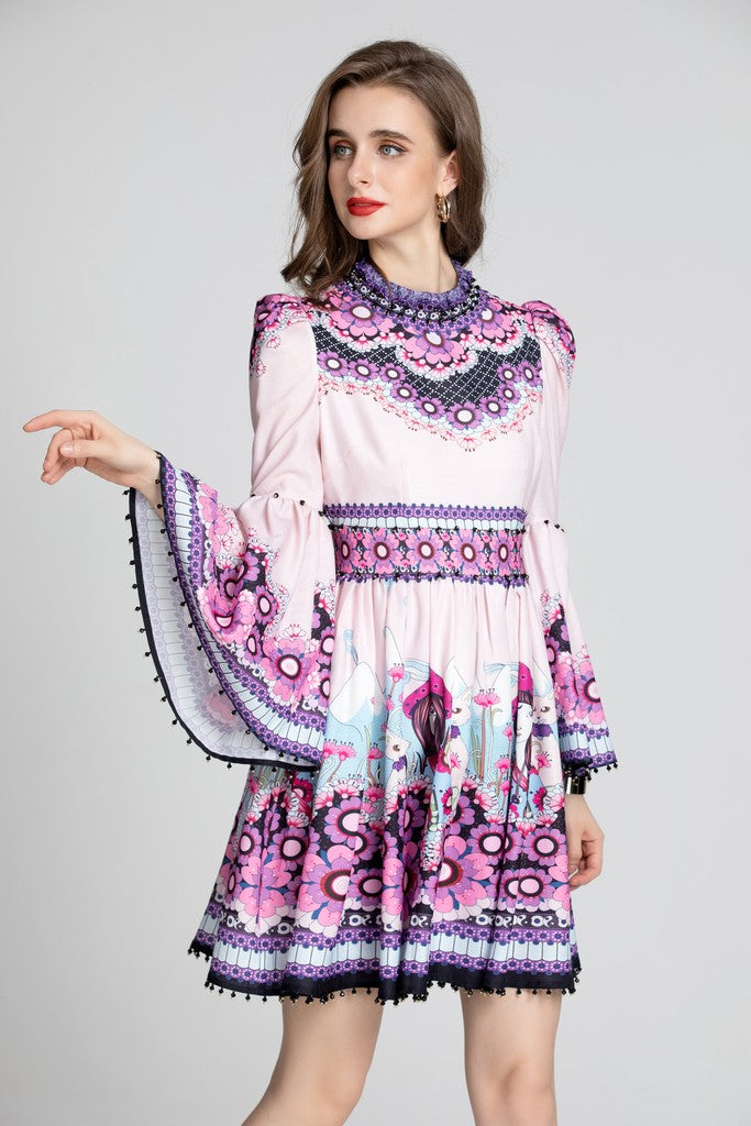 Light Pink & Multicolor Print Dress - Dresses