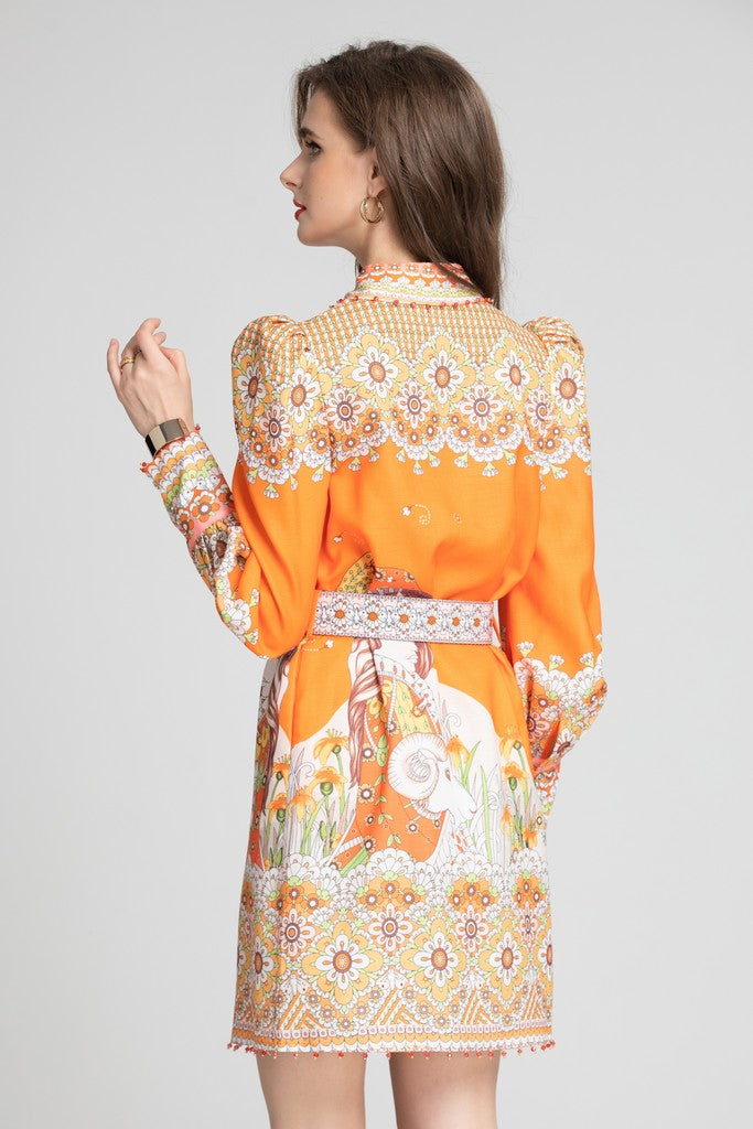 Orange & Multicolor Print Dress - Dresses