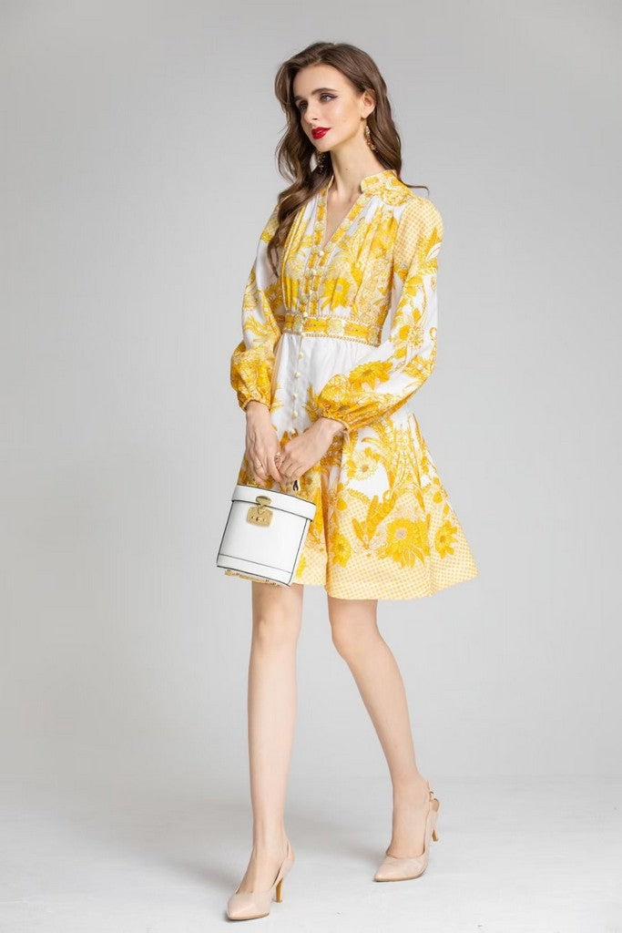 White & Yellow Dress - Dresses