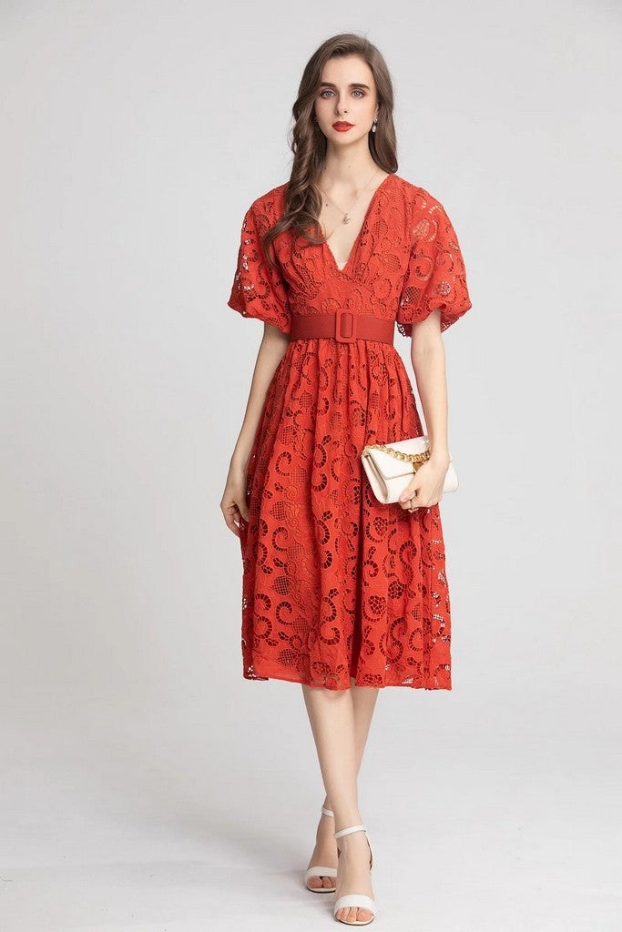 Brick Red Dress - Dresses