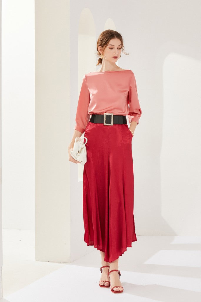 Coral & Red Set (Blouse & Skirt-pants) - Suits