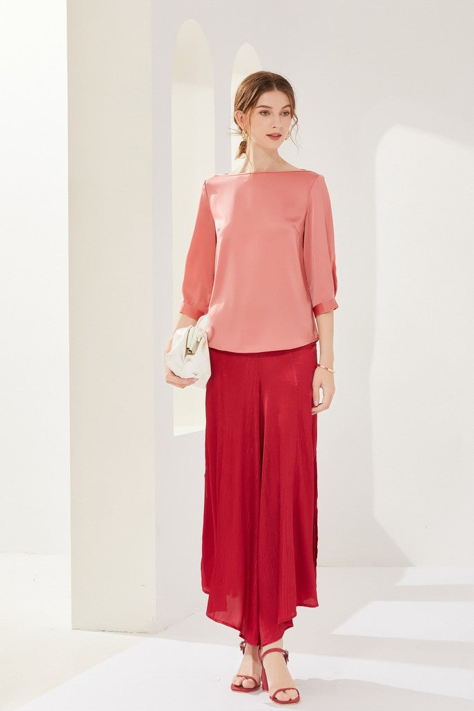 Coral & Red Set (Blouse & Skirt-pants) - Suits