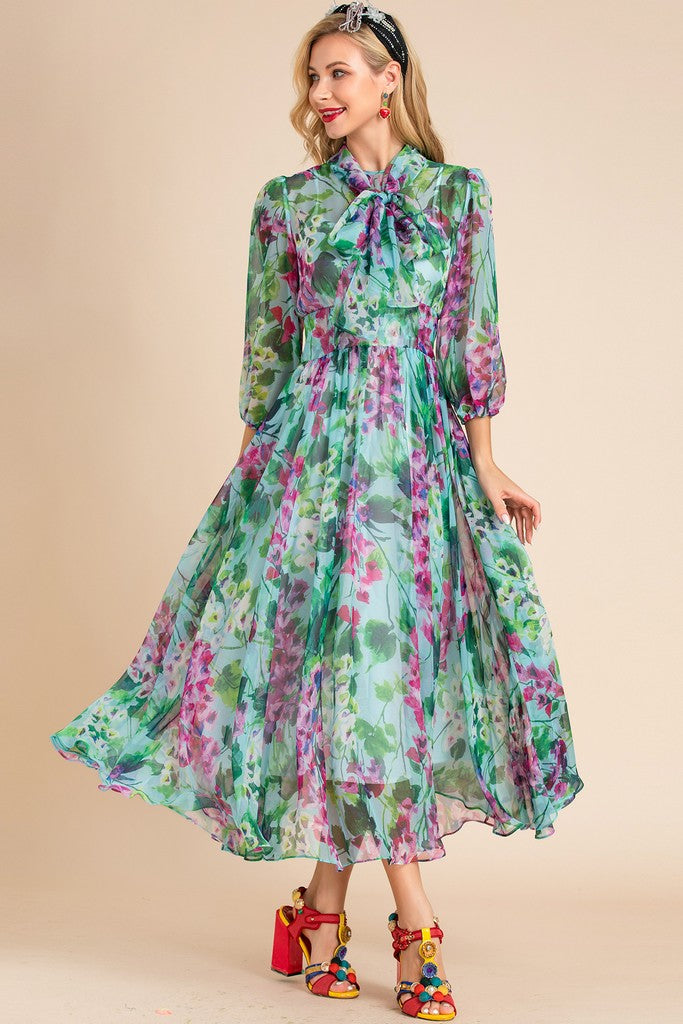 Light blue & Floral print Dress - Dresses