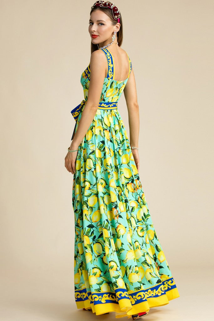 Green & Yellow print Dress - Dresses