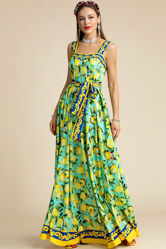 Green & Yellow print Dress - Dresses