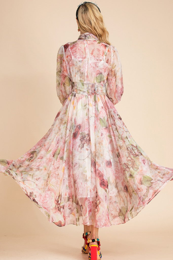 White & Floral print Dress - Dresses