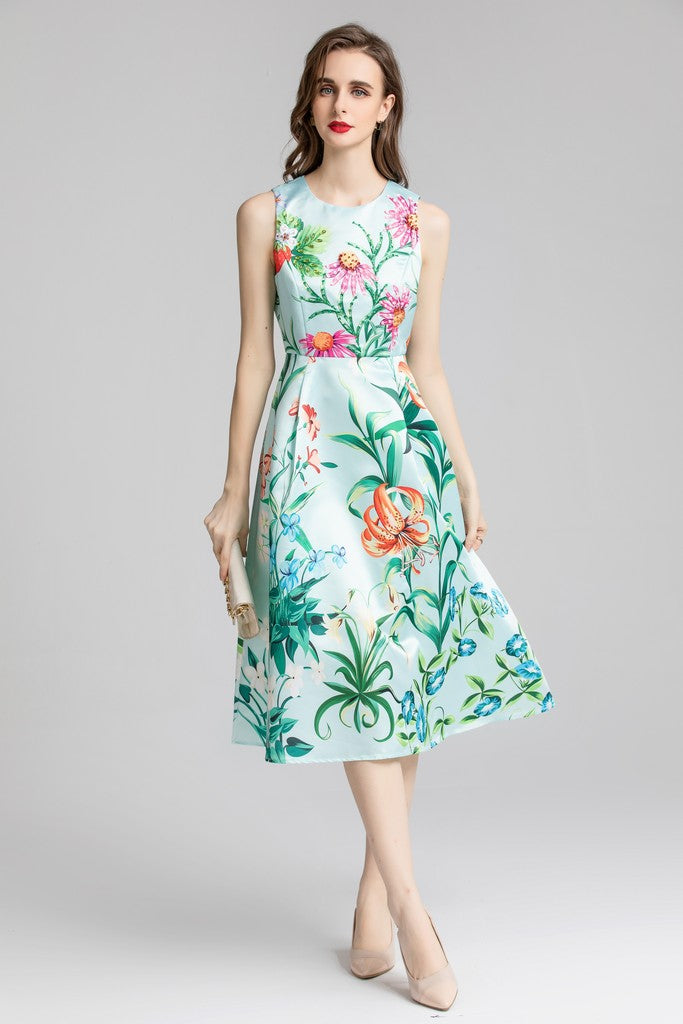 Light green & Floral print Dress - Dresses