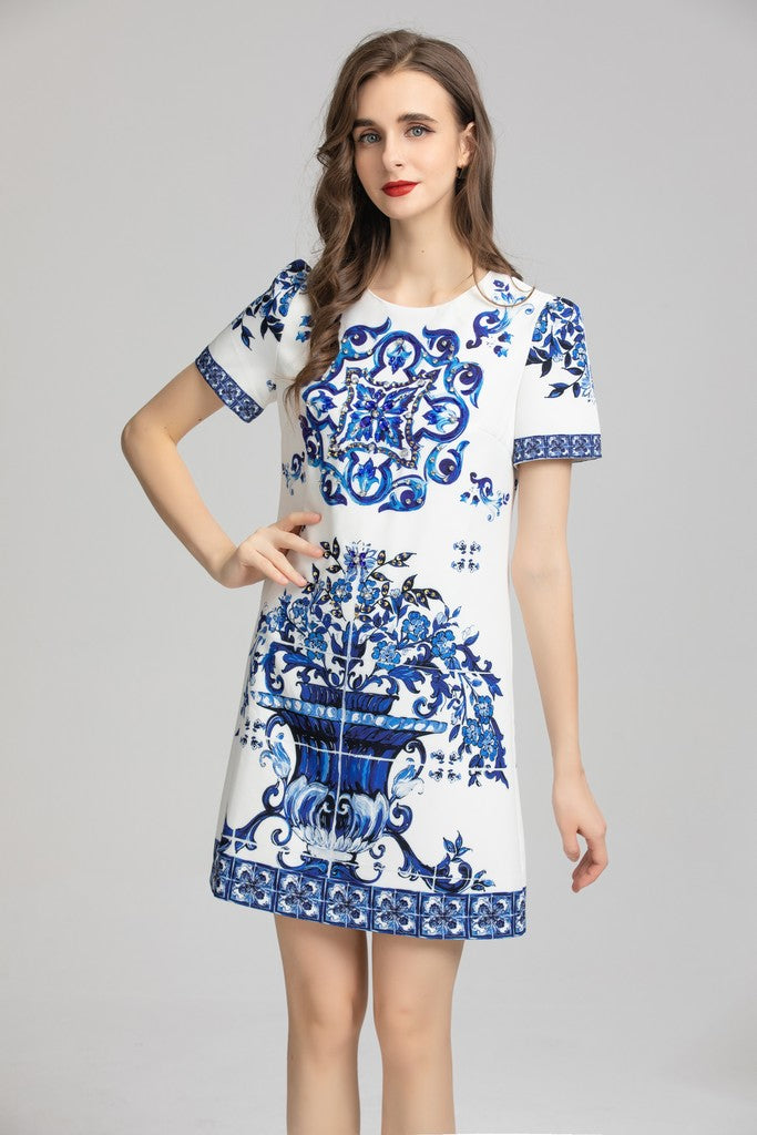 White & Blue Dress - Dresses