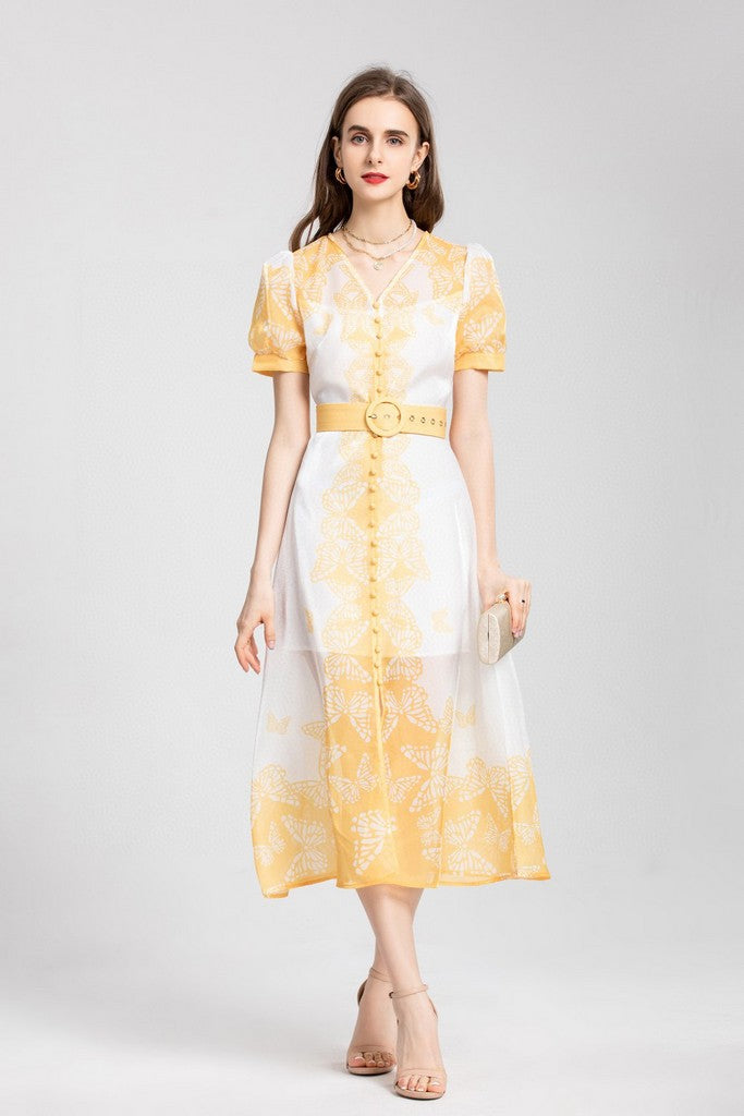 White & Yellow Dress - Dresses