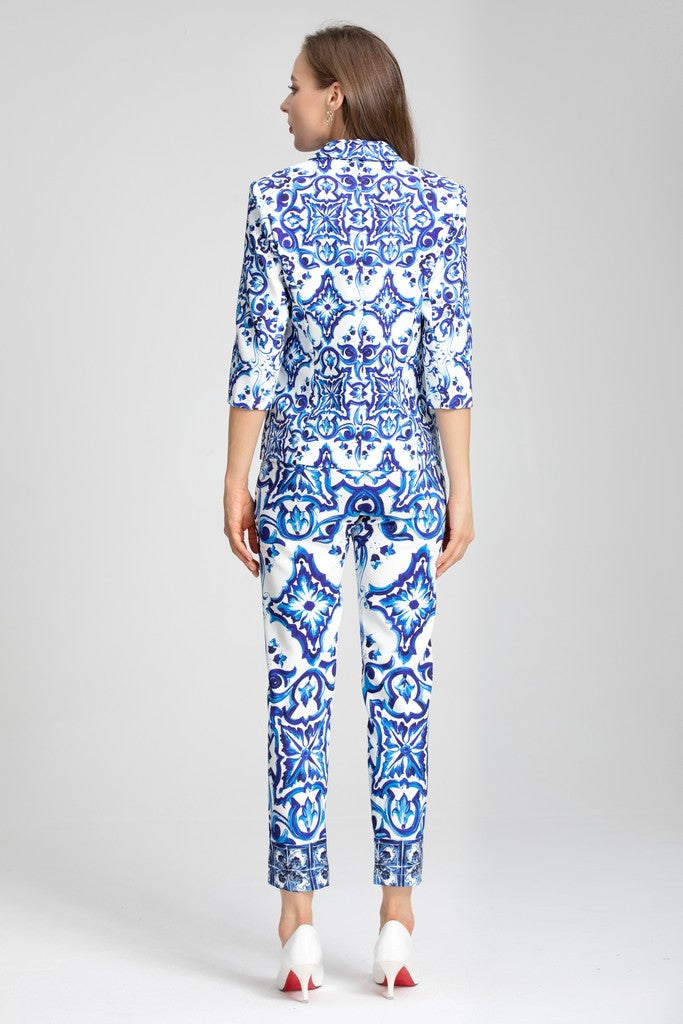 White & Blue Set (Blazer & Pants) - Suits
