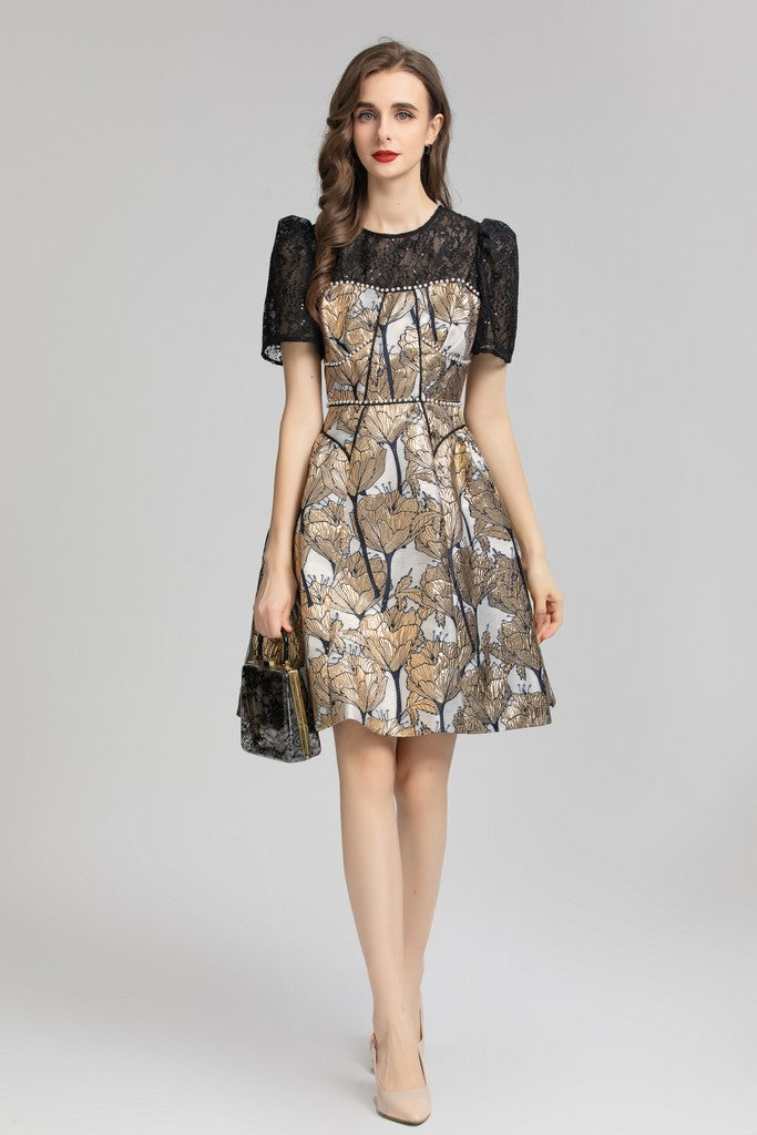 Black & Gray & Print Dress - Dresses