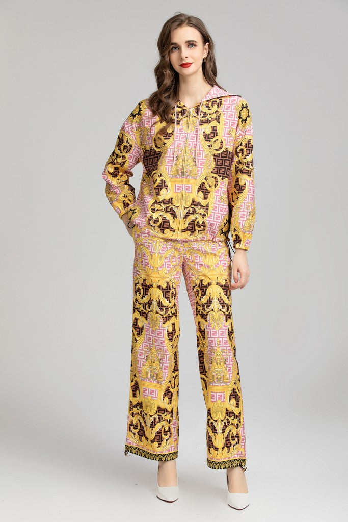 Pink & Yellow print Set (Jacket & Pants) - Suits