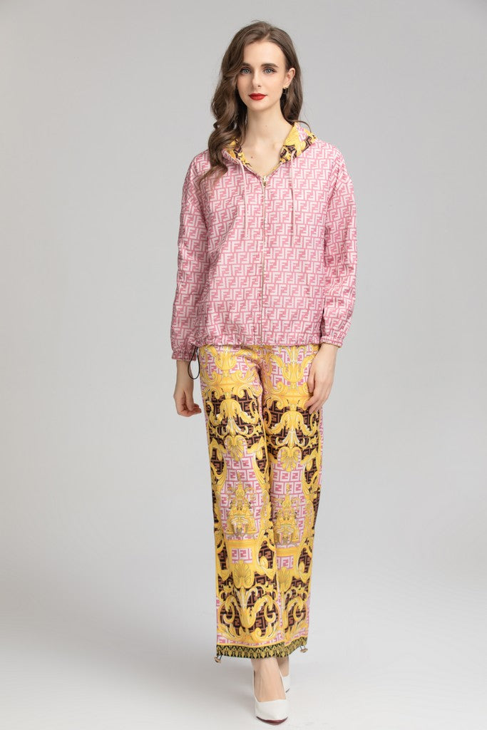 Pink & Yellow print Set (Jacket & Pants) - Suits