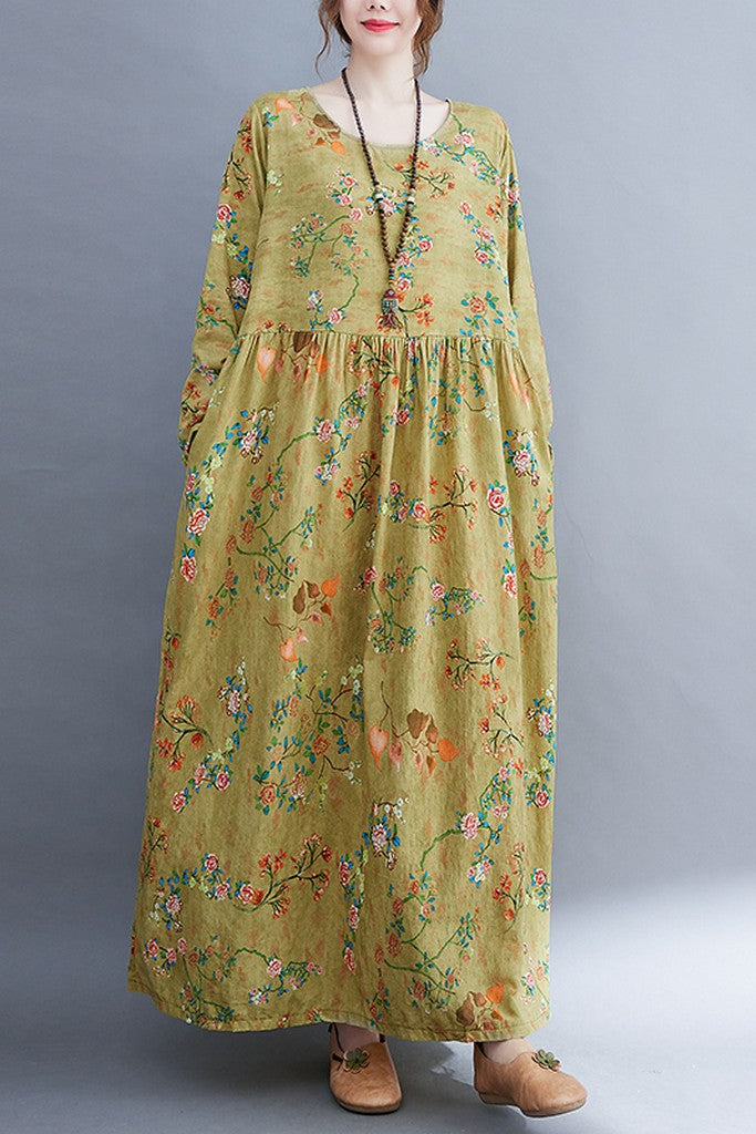 Yellow & Floral print Dress - Dresses