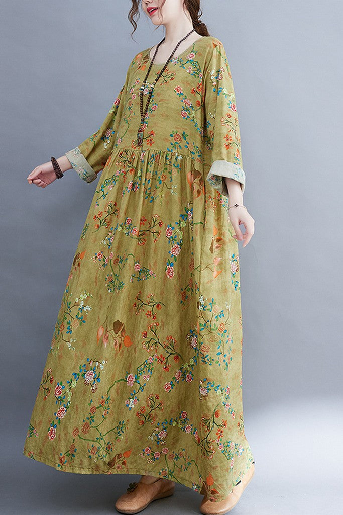 Yellow & Floral print Dress - Dresses