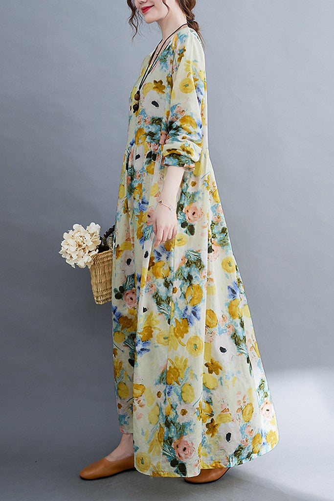 Apricot & Yellow floral print Dress - Dresses