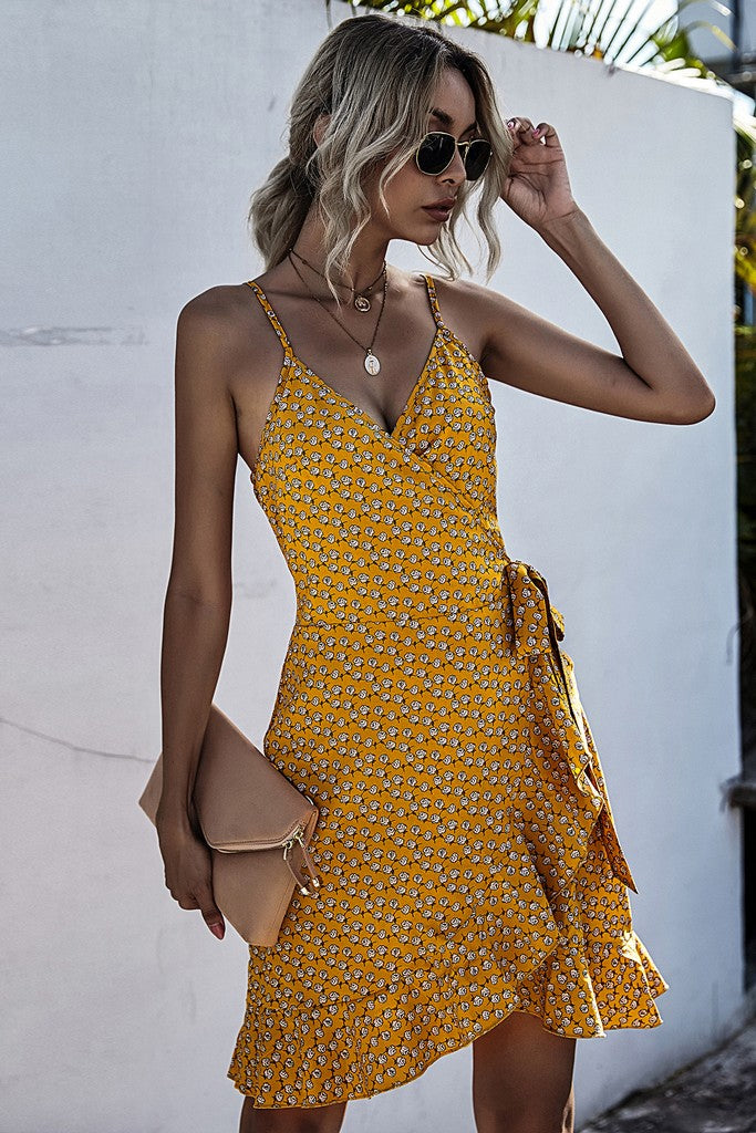 Yellow & Multicolor floral print Day Dress - Dresses