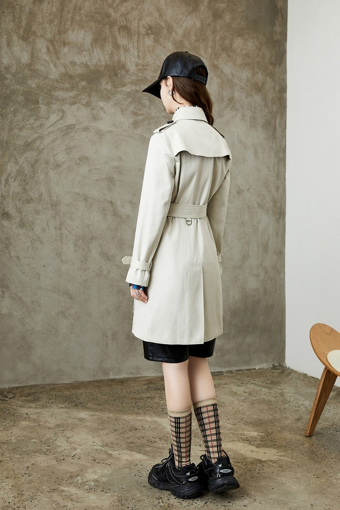 Autumn White Day Double Breasted Long Sleeve Above Knee Elegant Cotton Trench Coat - Coats