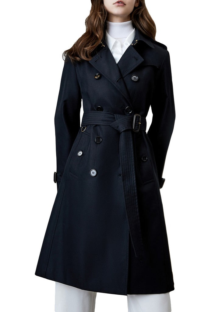 Autumn Black Day Double Breasted Long Sleeve Knee Buttoned Elegant Cotton Trench Coat - Coats
