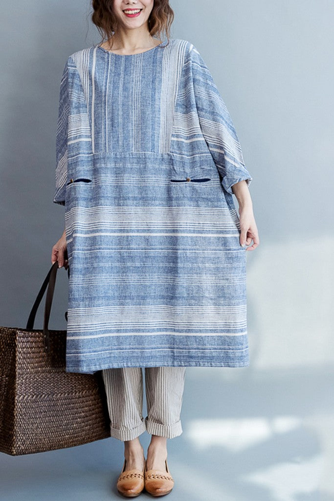 Blue & White stripes Dress - Dresses