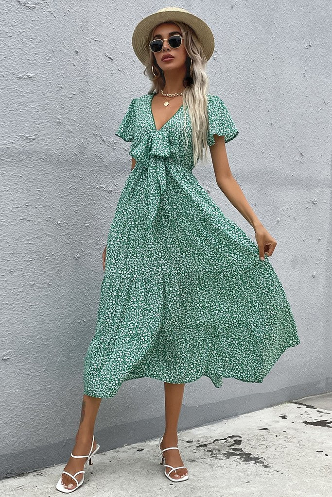 Green & Print Day Dress - Dresses