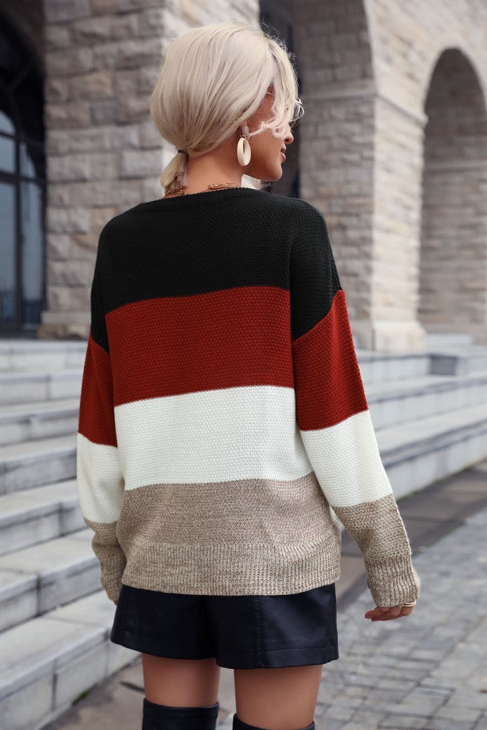 Black & Red & White & Beige Day Sweater - Sweaters