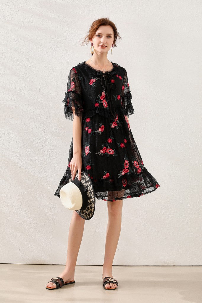 Black & Red floral print Dress - Dresses