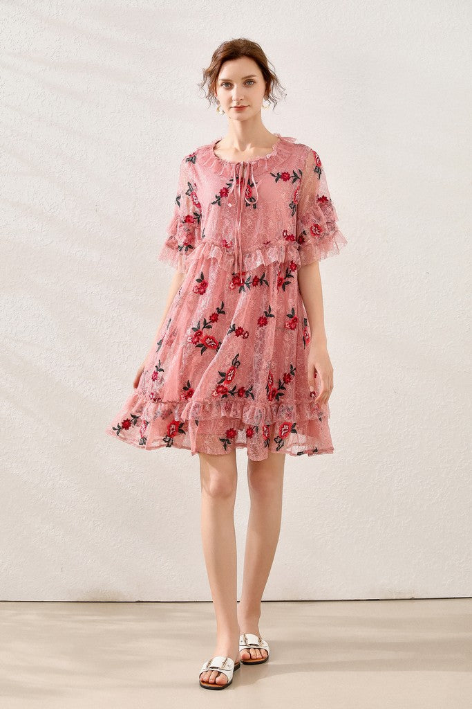 Pink & Red floral print Day Dress - Dresses