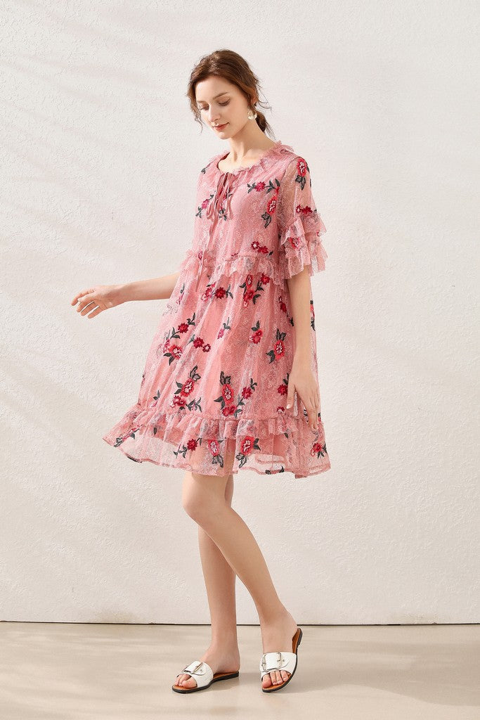 Pink & Red floral print Day Dress - Dresses