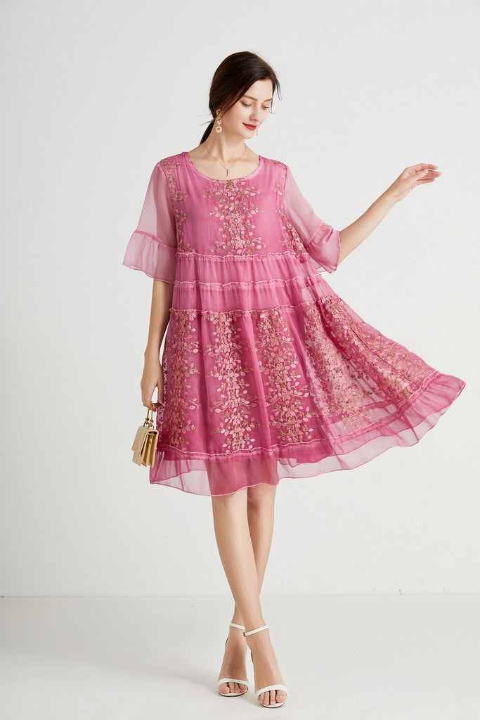 Rose pink & Multicolor floral print Day Dress - Dresses