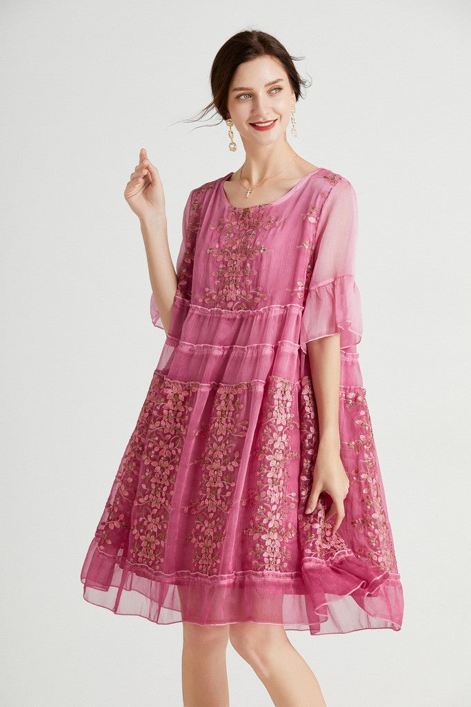 Rose pink & Multicolor floral print Day Dress - Dresses