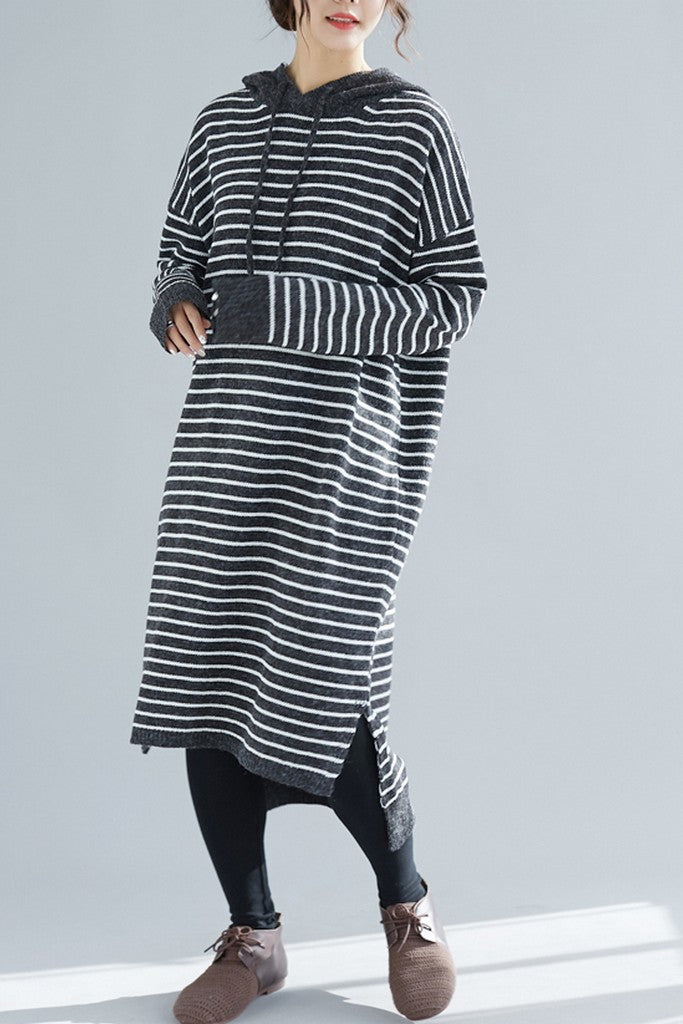 Dark gray & White stripes Dress - Dresses