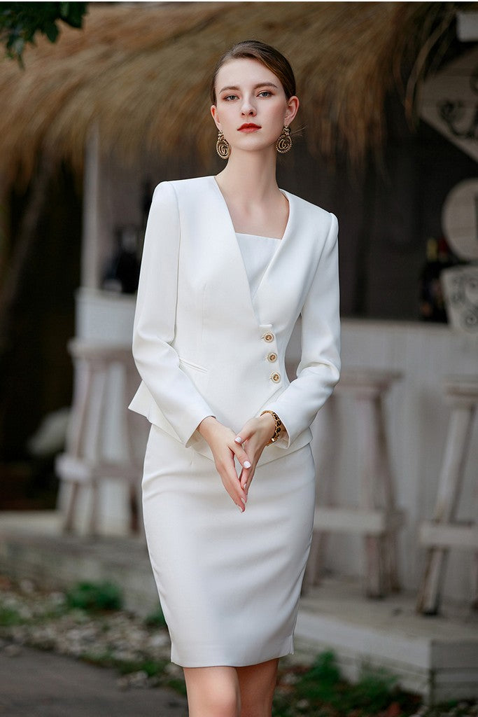 Office Set (Jacket & Skirt) White - Suits