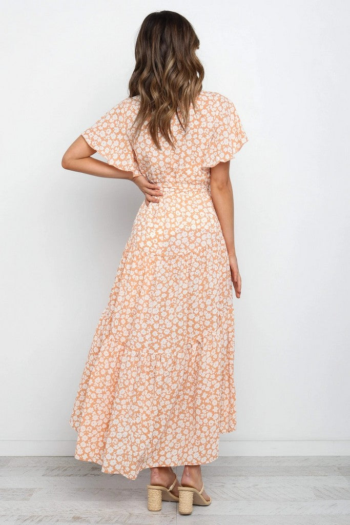 Peach & White floral print Dress - Dresses